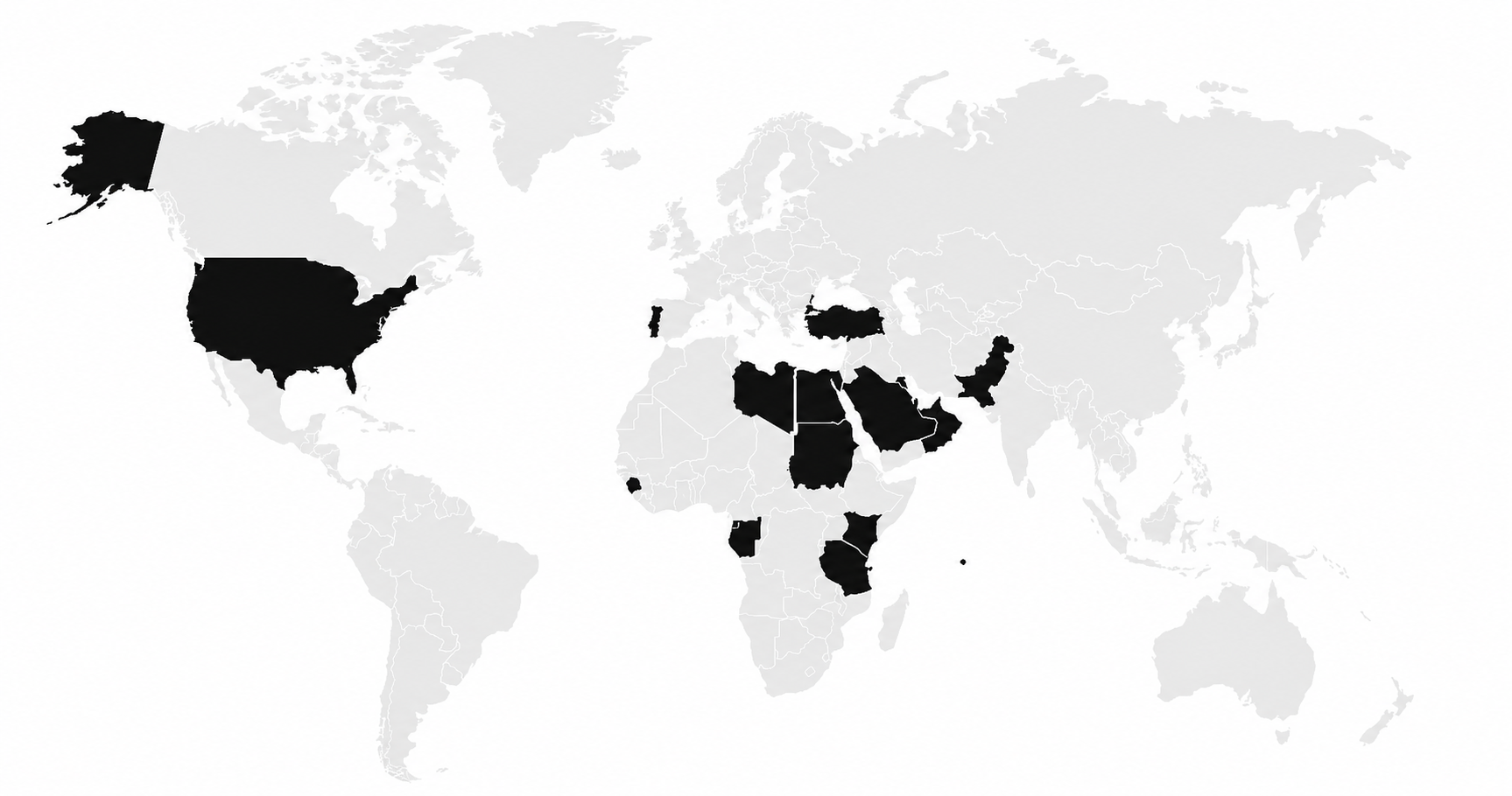 World map showing Secret Gardens landscape design project locations across the United States, the Middle East and Africa